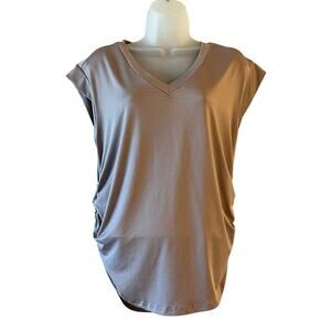 SHEIN Beige Ruched V-Neck Short Sleeve Pullover Women's T-Shirt Size 1XL